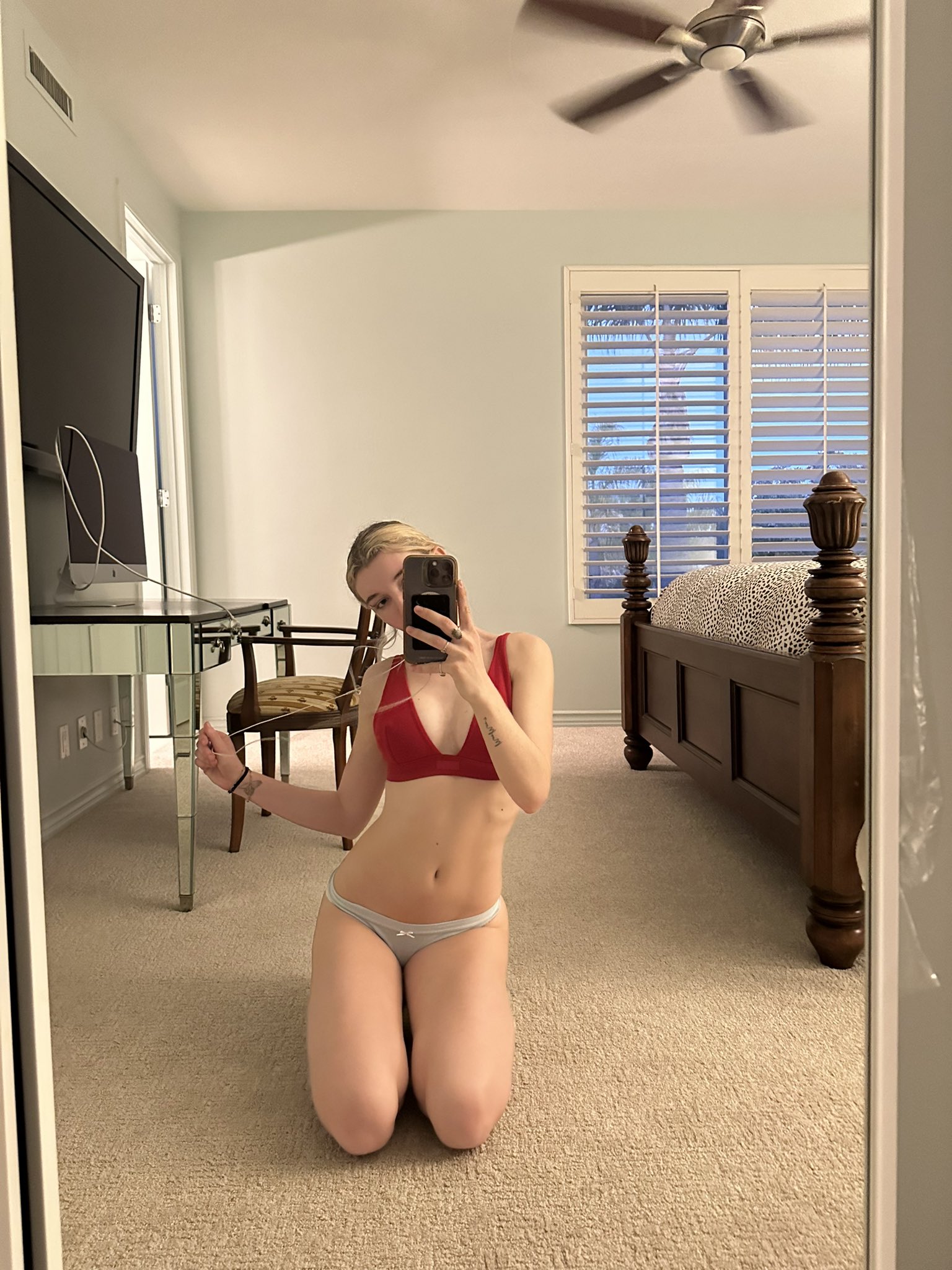 Madi Makoff mirror selfie in red bra and panties – OnlyFans leak preview 2025